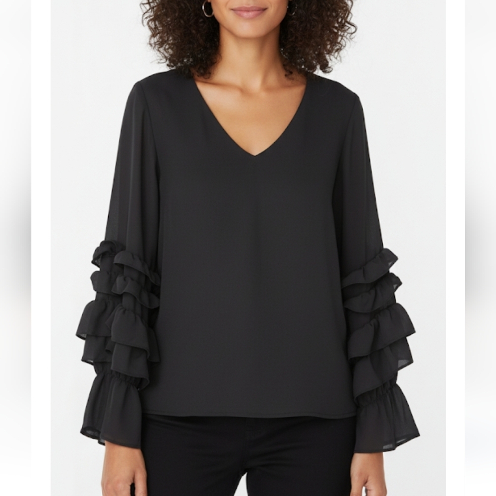 Black Ruffle Sleeve Top